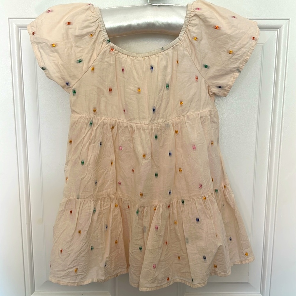 EUC Baby Gap Girls Cream Dress with Metallic polka dot Colorful Accents (lined)
